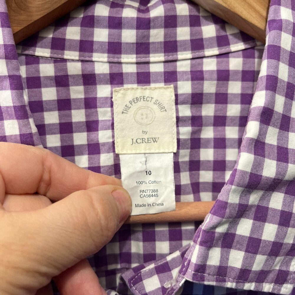 J. Crew Sz 10 Purple Gingham Lightweight Cotton Shirt in Signature Fit Button Up - Picture 3 of 8